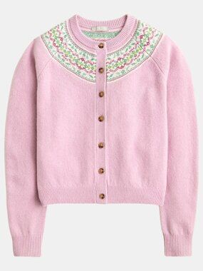 NWT J.CREW CLASSIC FAIR ISLE CARDIGAN VINTAGE WOOL PINK SIZE L